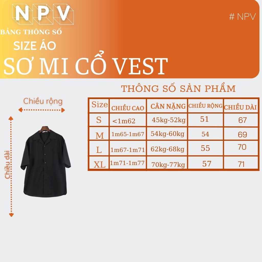 Áo sơ mi tay ngắn nam nữ NPV form rộng sơ mi cổ vest unisex tay lỡ, chất vải lụa mịn chống nhăn