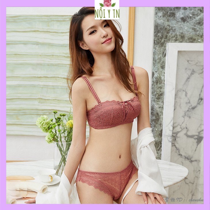 Bộ đồ lót, set nội y ren bèo dây rút tạo khe gợi cảm mút vừa - 610
