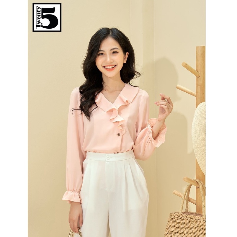 Áo sơ mi nữ cổ V bèo cổ Twentyfive N1033