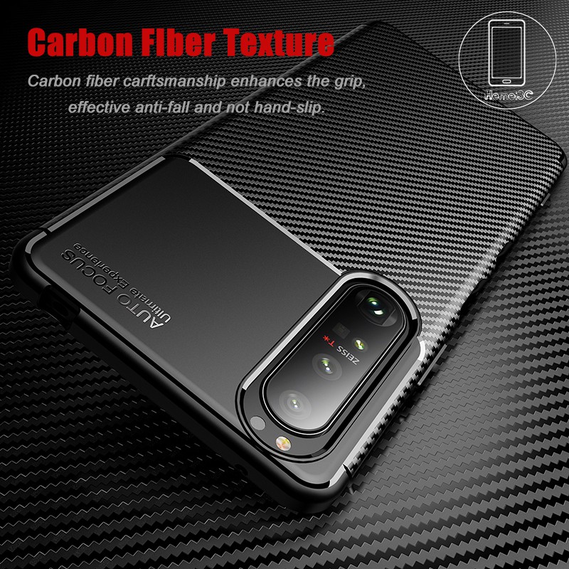 Ốp điện thoại TPU mềm sợi carbon cho Sony Xperia 1 10 5 Xperia1 Xperia10 III II