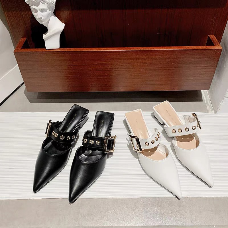 Giày Sục Thời Trang Nữ Quai Khuy Mũi Nhọn Gót Vuông 3cm Trẻ Trung Ziu.Shoess E1205