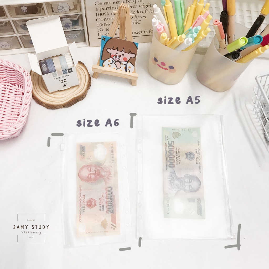 TÚI ZIP GẮN SỔ CÒNG SIZE A5 A6 TÚI ZIP ĐỰNG STICKER TRANG TRÍ SỔ CÒNG BINDER LÀM PLANNER BULLET JOURNAL