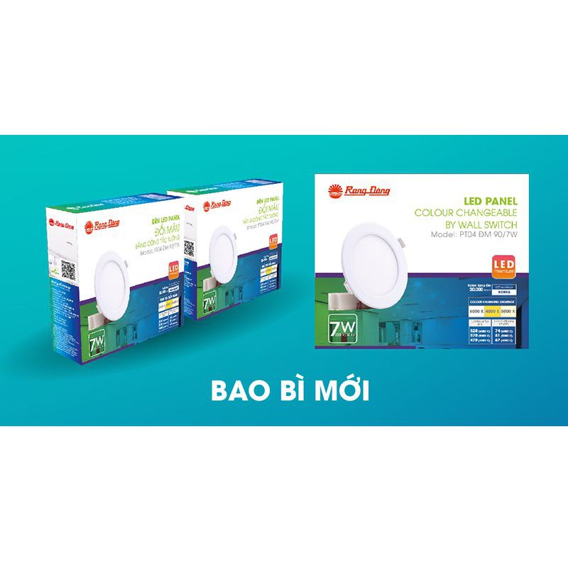 Đèn Led panel tròn đổi mầu 12w viền vàng , viền bạc Rạng đông - PT05 ĐM 135/12W