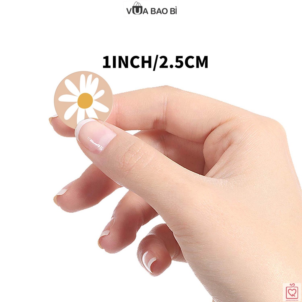 Cuộn 500 Sticker tròn niêm phong dán hộp túi đóng hàng TE03, decal nhãn dán trang trí bao bì dễ thương