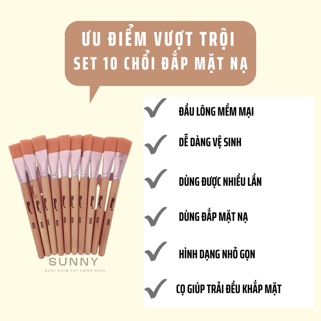 Sỉ set 10 chiếc chổi đắp mặt nạ cán gỗ mạ vàng cao cấp