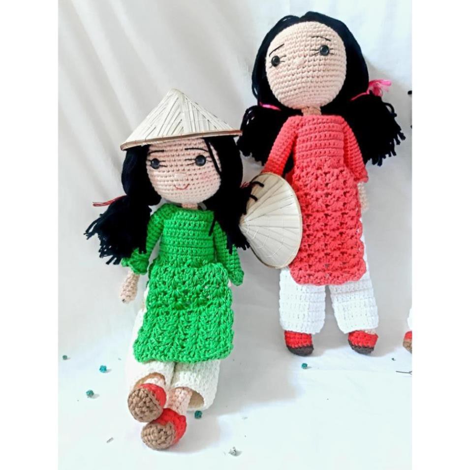 Búp Bê Áo Dài Đan Bằng Len-Phụ Kiện Studio Có ảnh thật