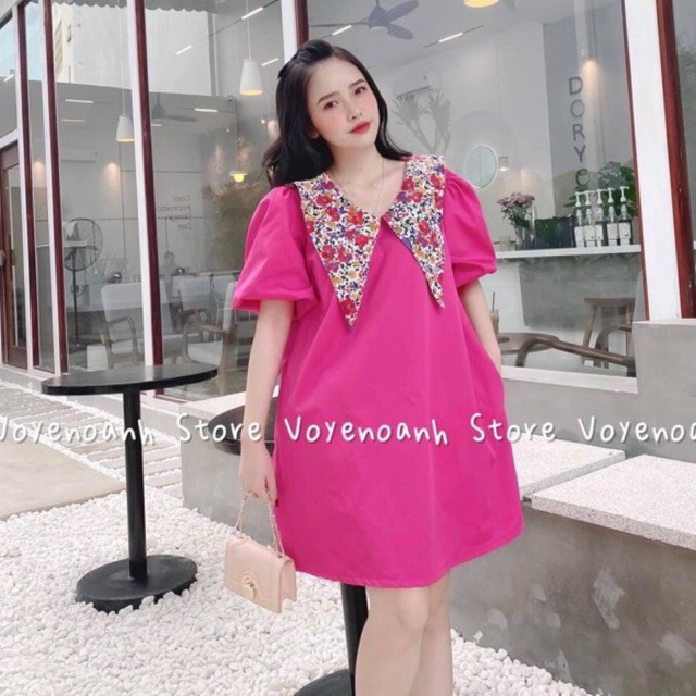 [Hàng Chuẩn] Váy Nữ Xinh Cổ Hoa Tay Phồng , Đầm Nữ Hồng Dáng Babydoll Siêu Xinh Có Ảnh Thật Kèm Video