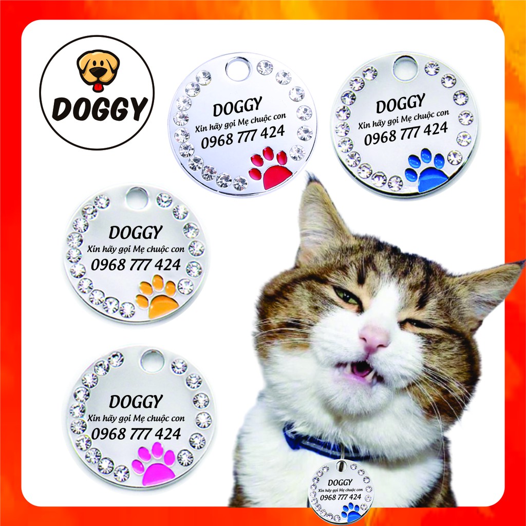 [Hàng Italia] Thẻ Tên Thú Cưng Đính Đá, Bảng Tên Mèo Cao Cấp – DOGGY Shop