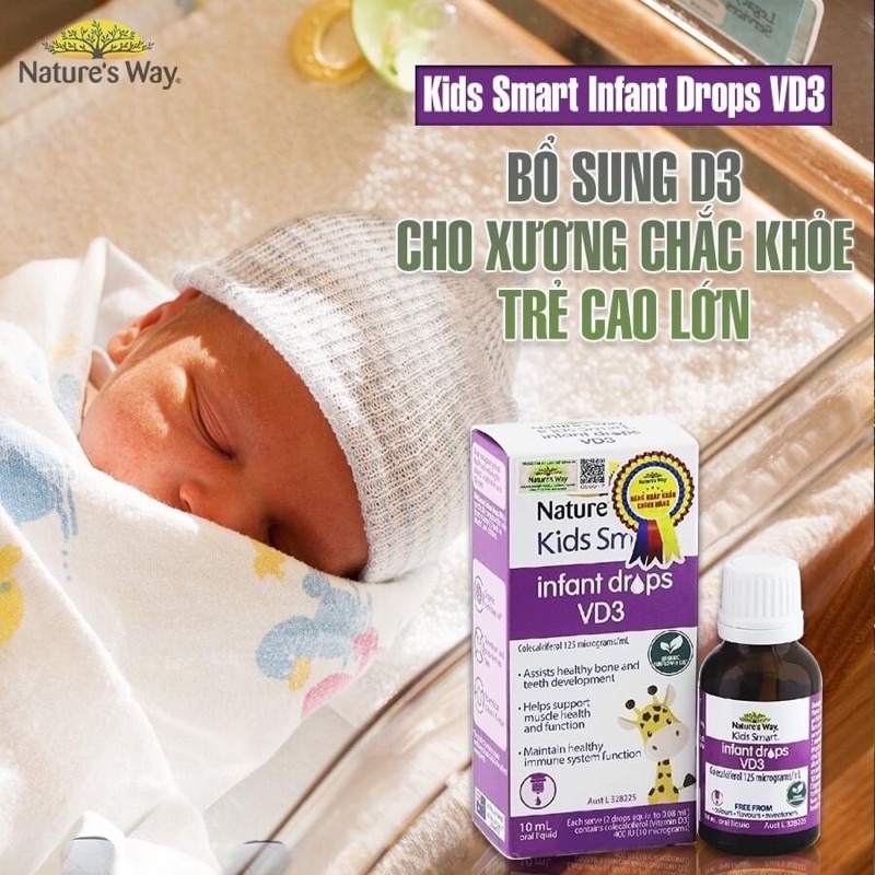 [Chính Hãng] Vitamin D3 cho trẻ sơ sinh Nature's Way Kids Smart Infant Drops VD3 - Lọ 10 ml