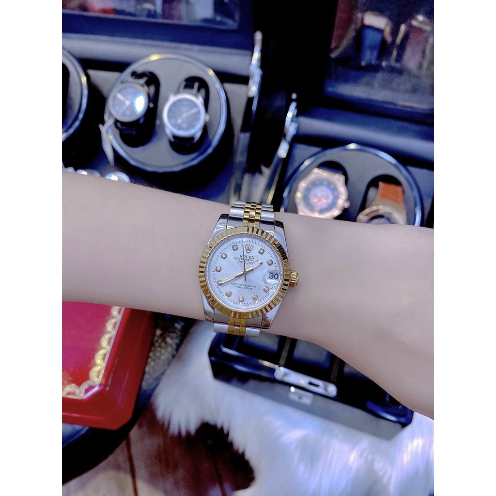 Đồng hồ nữ chính hãng, đồng hồ đeo tay nữ ROLEX full box, kính tráng Sapphire, viền xoàn cực kỳ cao cấp, sang trọng