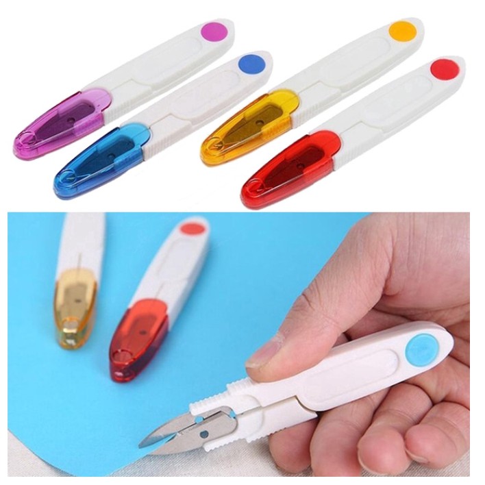 Kéo cắt chỉ tiện lợi có nắp đậy an toàn (1 cái-màu ngẫu nhiên)