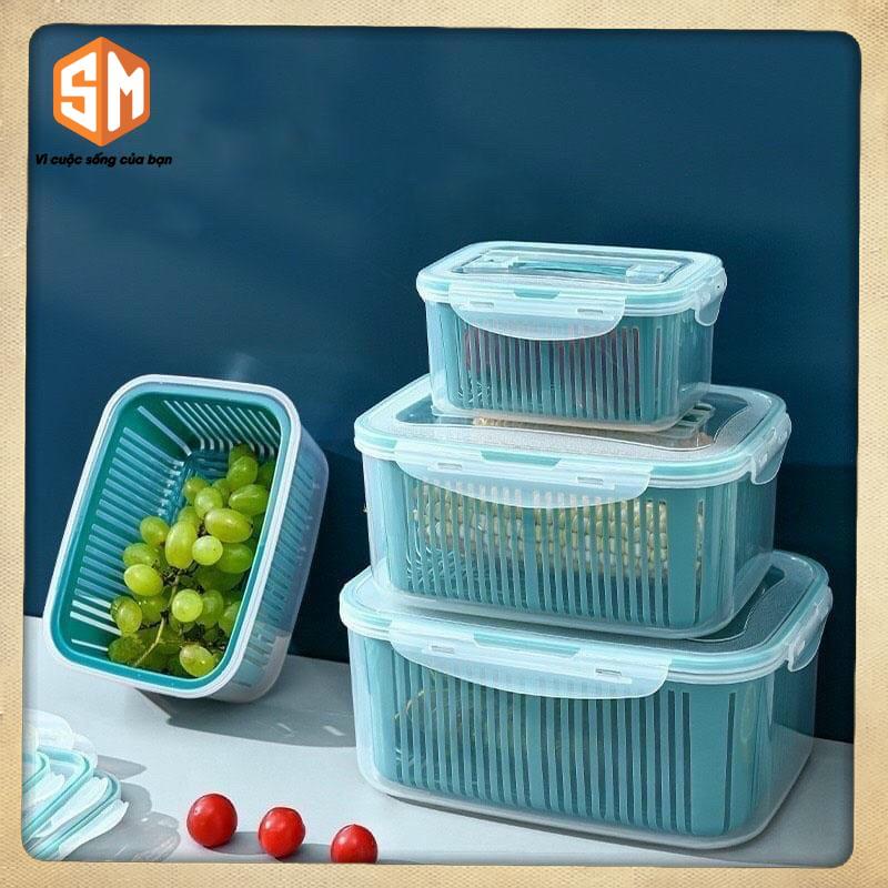Bộ 5 Hộp Nhựa Đựng Thực Phẩm Để Tủ Lạnh Bao Gồm Rổ Bên Trong Hộp Kèm Nắp Đậy Hộp Bảo Quản Thức Ăn