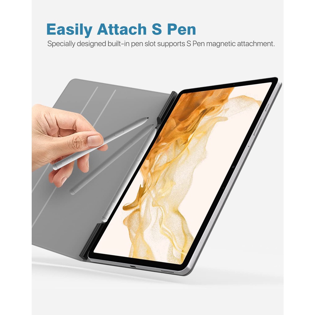 Ốp lưng cho samsung galaxy tab s9 plus 2023 / tab s8 plus 2022 / s7 fe 2021 / s7 plus / s7 / s8 2022 với giá đỡ bút s-pen, vỏ từ tính mỏng nhẹ với tính năng tự động ngủ / đánh thức