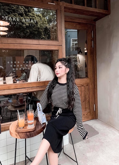 SET ÁO KẺ CHÂN VÁY-video ảnh sàn thật