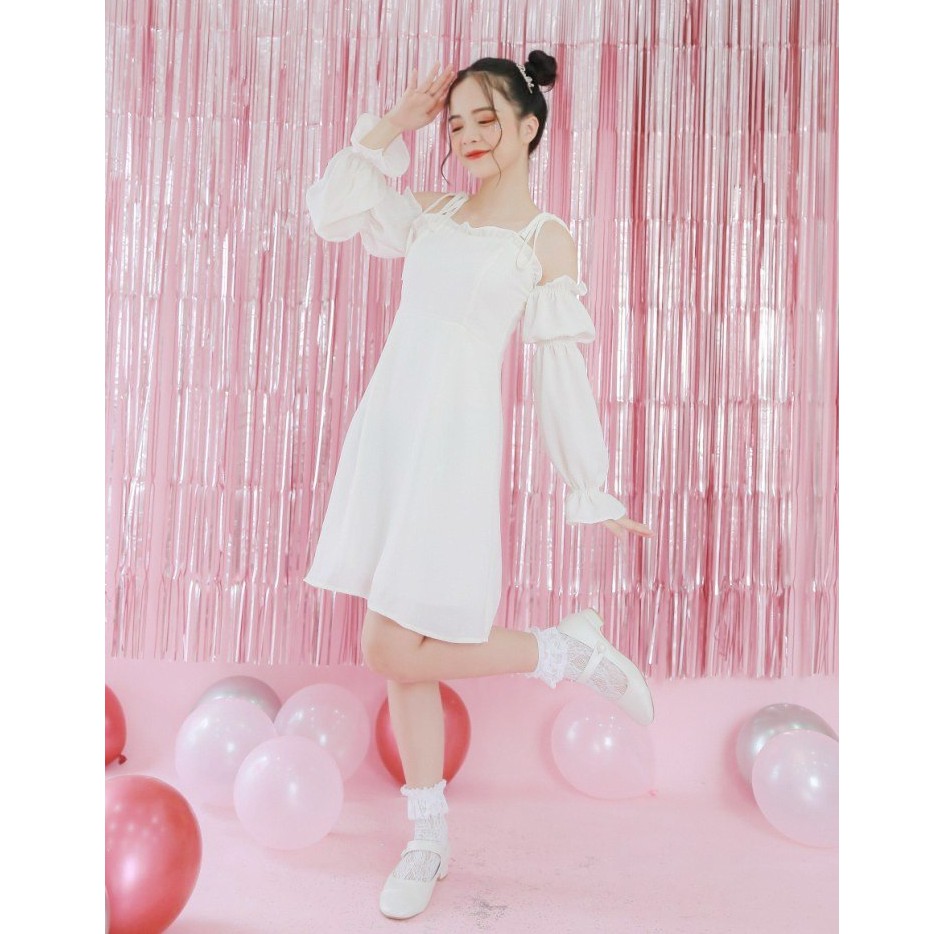 VÁY ĐI CHƠI/ĐI TIỆC/PROM - LINYAN DRESS - VÁY TRỄ VAI CÓ HAI TAY BO CHUN | BigBuy360 - bigbuy360.vn