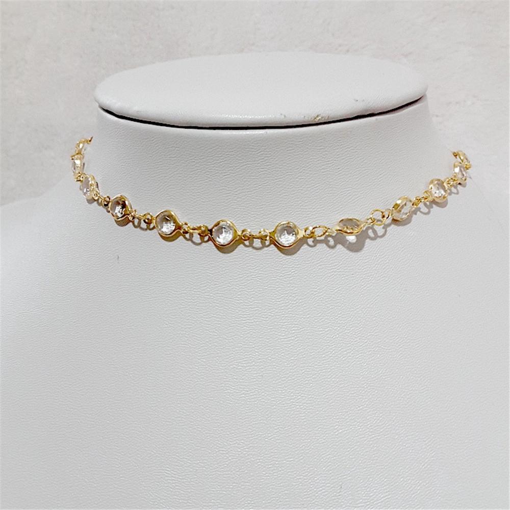 Vòng cổ bằng hợp kim có đính kim cương pha lê theo phong cách Hàn Quốc cho nữ