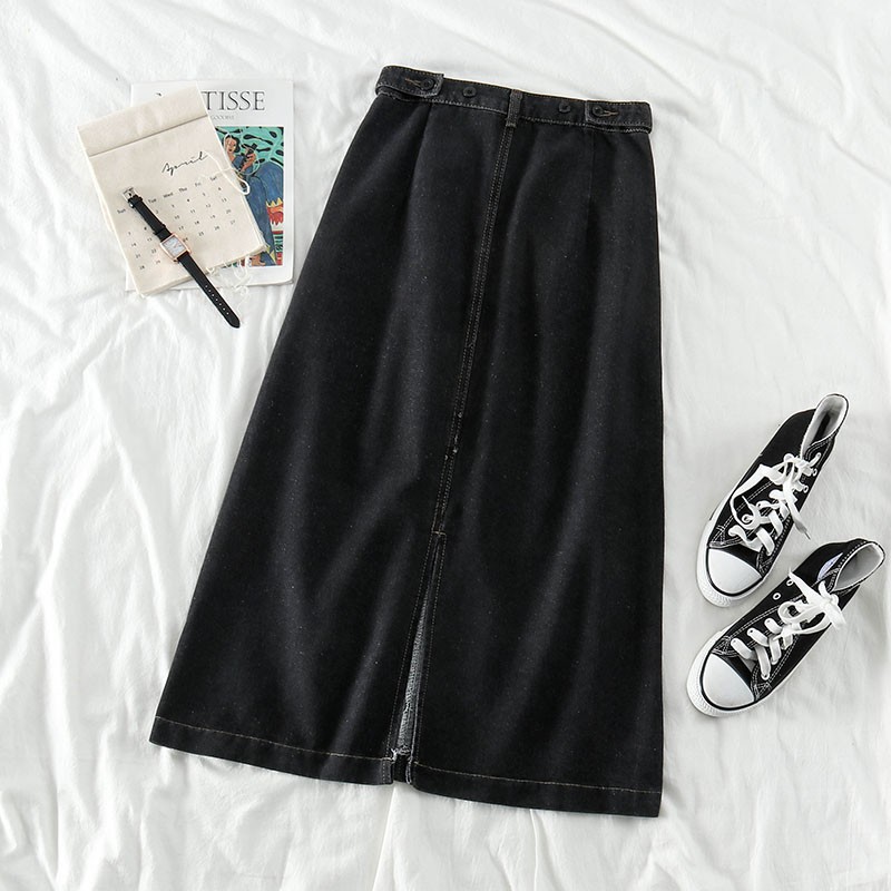 NUZIRO  Chân váy jean  dáng chữ A phong cách Hàn Quốc cho nữ