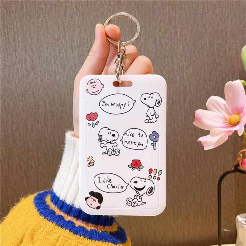 Vỏ Bảo Vệ Thẻ Sinh Viên / Thẻ ID + Dây Đeo Ngắn In Hoạt Hình Snoopy Dễ Thương