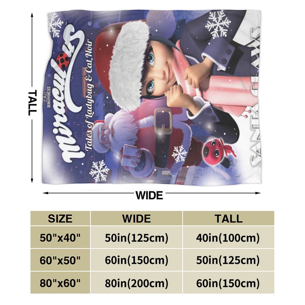 【Anti-pilling Flannel Blanket】Miraculous Gets In The Holiday Spirit With Santa 1 Fleece Blanket for Kids Boys and Girls
