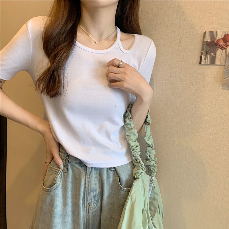 Áo Thun Croptop Trễ Vai Màu Sắc Trơn Phong Cách Thời Trang Hàn Quốc 2022