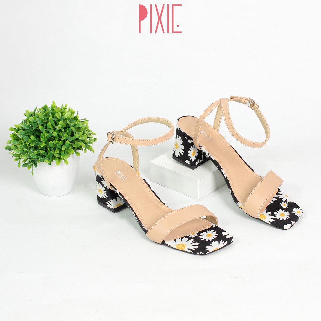  Giày Sandal Cao Gót 5cm Hoa Cúc Quai Ngang Pixie X542