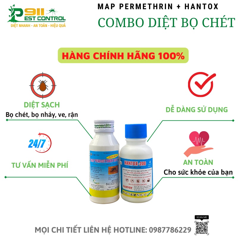 Combo diệt bọ nhảy(bọ chét) Map Permethrin 100ml + Hantox 100ml - diệt sạch ngay bọ chỉ sau 1 lần