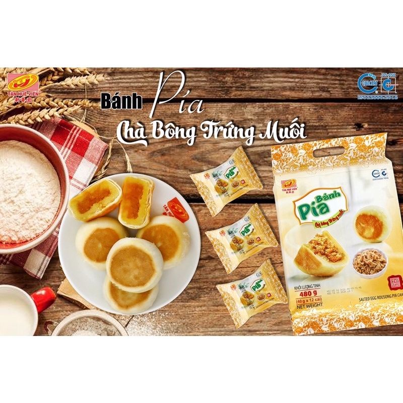 COMBO 10 Pía Chà Bông Trứng Muối/Chà Bông Bò Tân Huê Viên 480gam 12 cái nhỏ