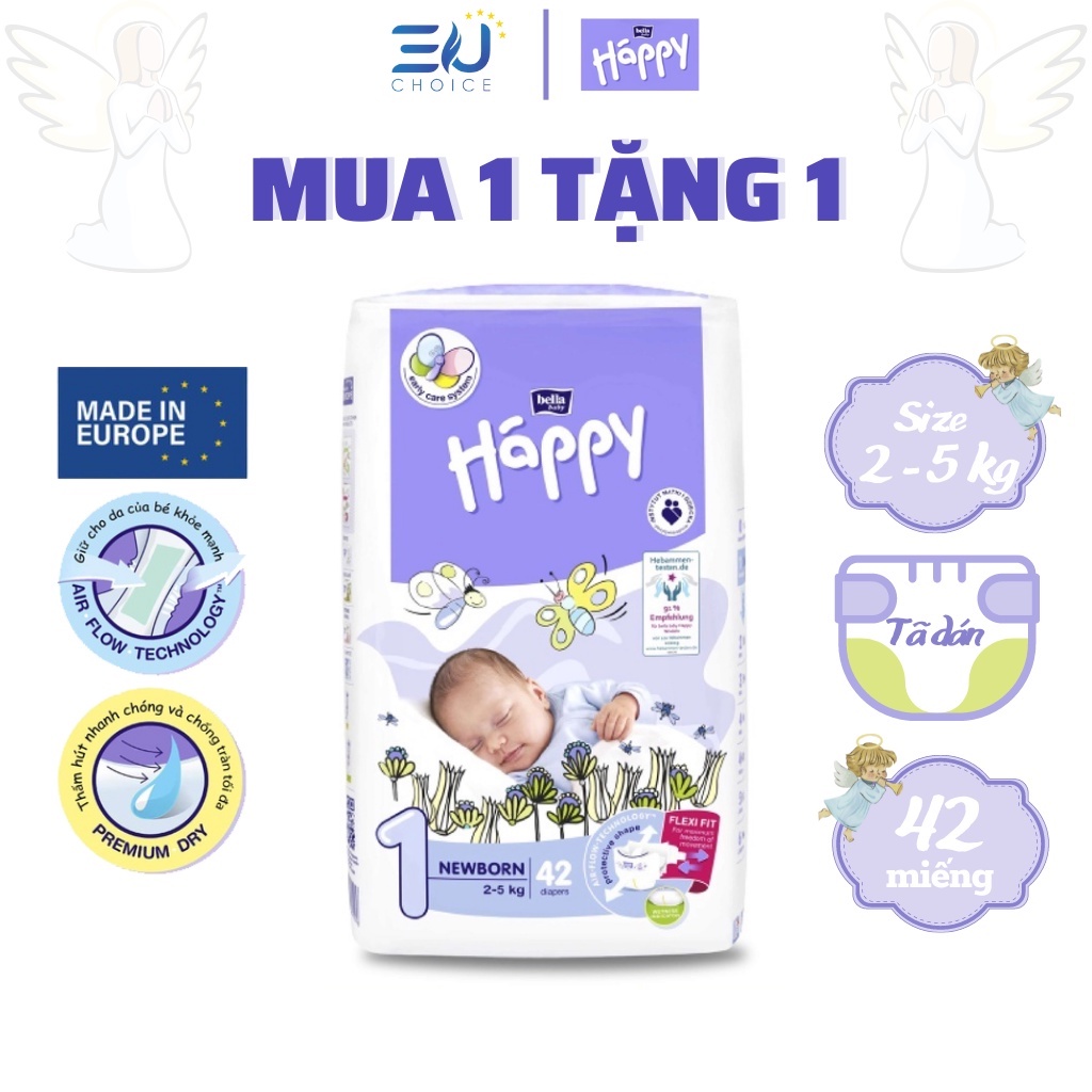 Bỉm dán BELLA HAPPY nhập khẩu Pháp 42 miếng cho bé 2-5kg thoáng mát, thấm hút, chống tràn