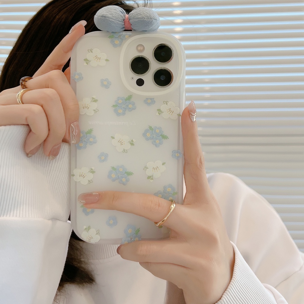 Ốp Điện Thoại TPU Mềm Chống Sốc Đính Nơ Họa Tiết Hoa Sang Trọng Cho iPhone 11 12 13 Pro max mini XS max xr 7 8 se2020 plus