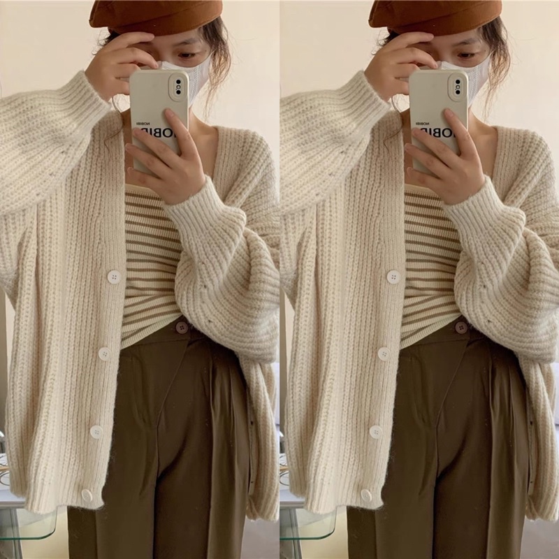 Áo len cardigan trơn 5 màu phong cách hàn quốc siêu xinh len dệt form rộng đi học đi làm