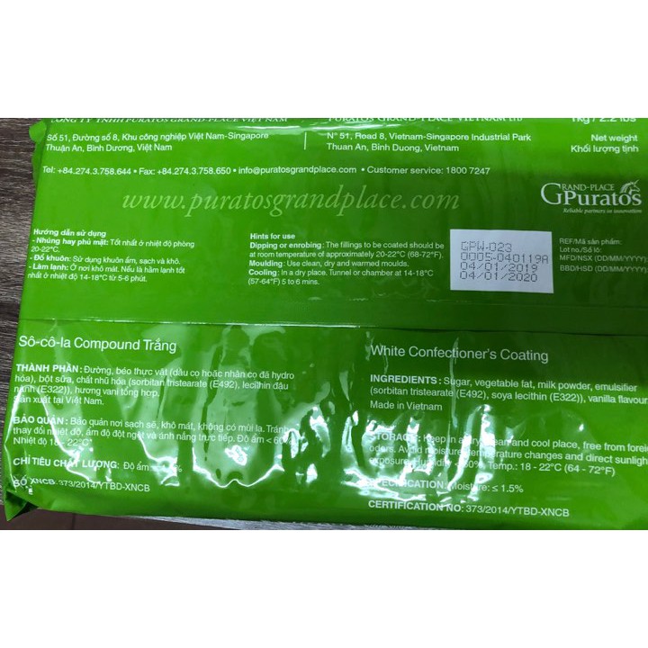 Socola trắng Puratos Grand-Place 100g