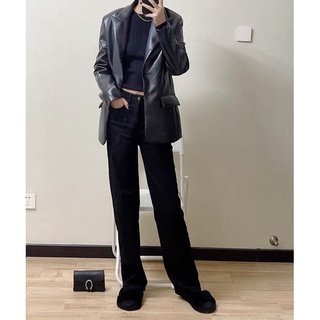 Blazer giả da đen (Black Leather Blazer) [Order Taobao]