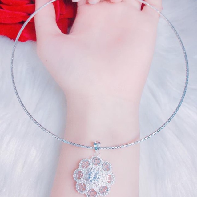 Kiềng bạc cứng mặt hoa văn cho nữ KB0495