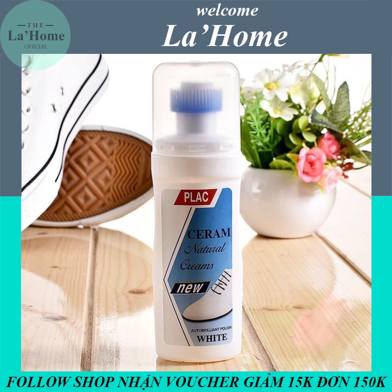 Lọ tẩy trắng giầy dép PLAC CREAM WHITE 100ml La'Home, chai tẩy trắng túi xách dạng đầu cọ