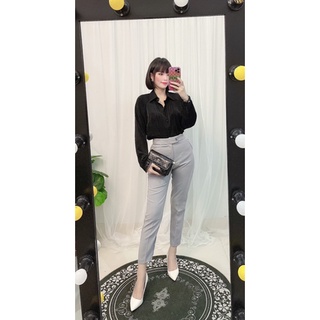 Áo sơ mi lụa đẹp dập ly - quần tây baggy khoen