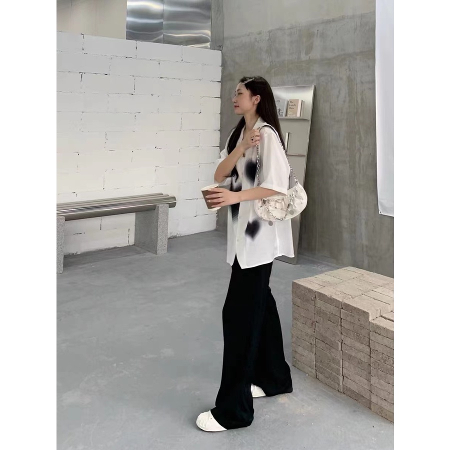 Áo Sơ Mi Tay Ngắn Họa Tiết Trái Tim Thời Trang Cho Nữ