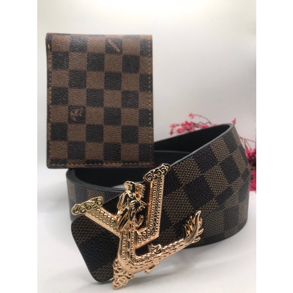 COMBO bộ caro nâu ròng - thắt lưng và ví - Dây nịt da và bóp da cao cấp new 2022 ( hàng HOTTREN )