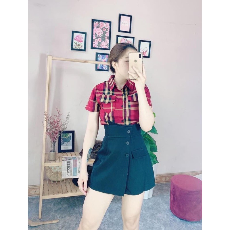 ÁO SƠ MI KẺ B R TÚI NGỰC TAY CỘC