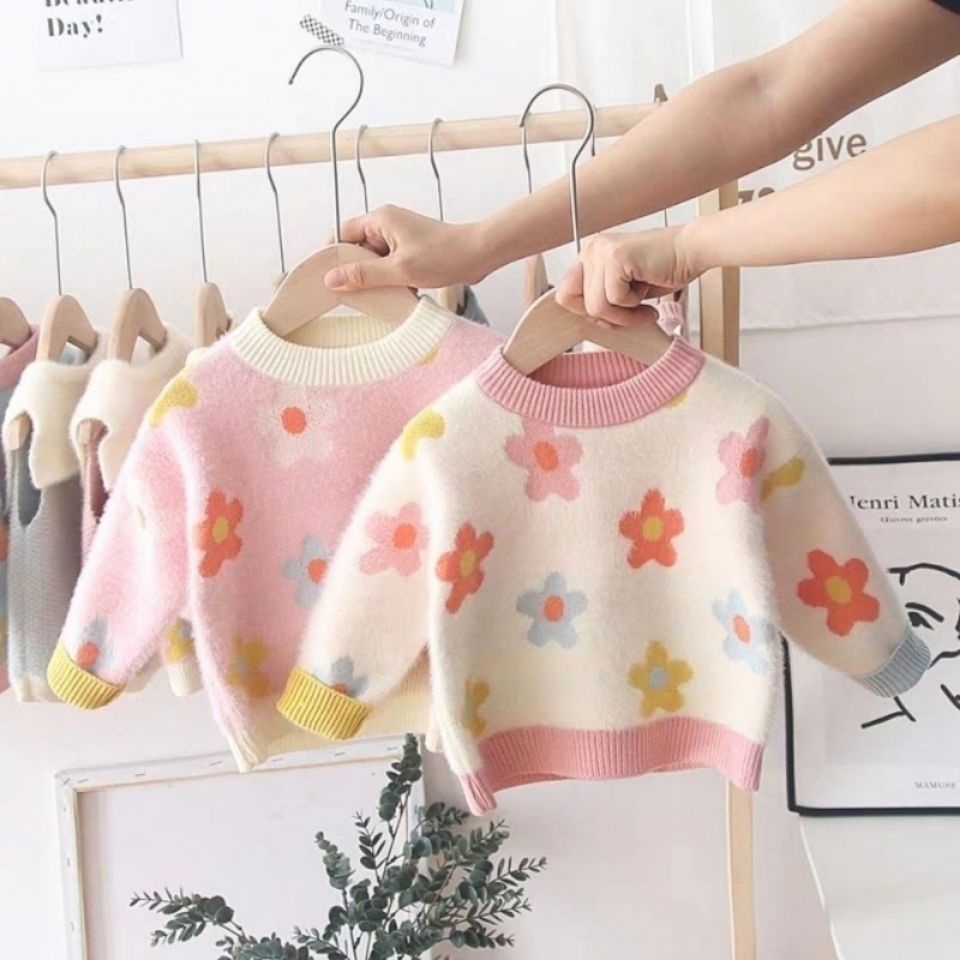 Áo Len Lông Cừu Cổ Tròn Phong Cách Hàn Quốc Thời Trang Thu Đông Mới Cho Bé Gái