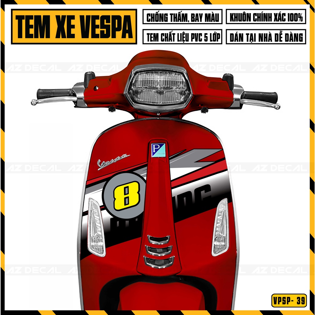 Tem Rời Xe Vespa Sprint / Primavera Mẫu Racing 8 Deluxe Edition | VPSP39 | Decal Chế Chống Nước, Cắt Sẵn Dễ Dán