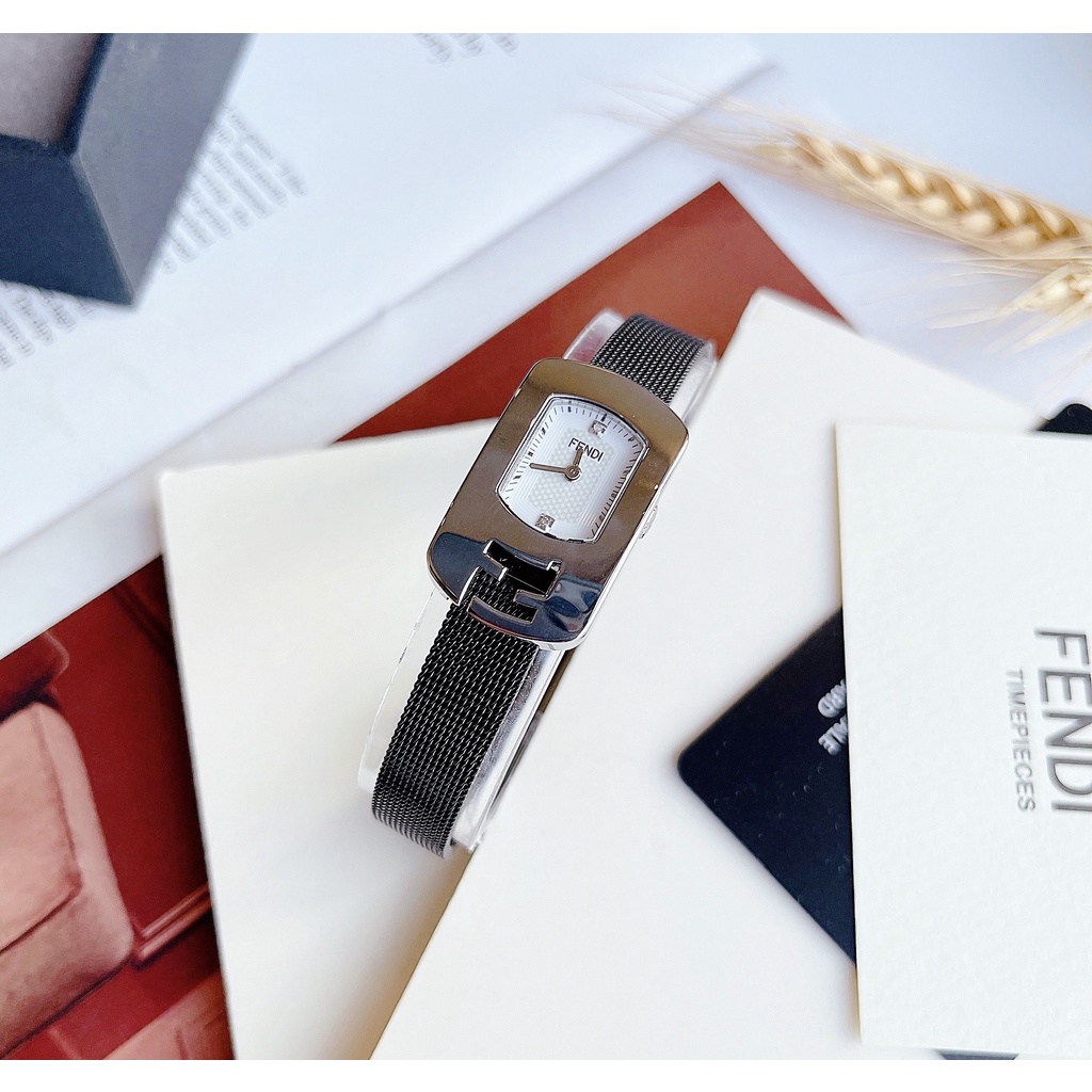 Đồng hồ nữ Fendi Chameleon, đính diamond, dây mesh kim loại lưới màu đen