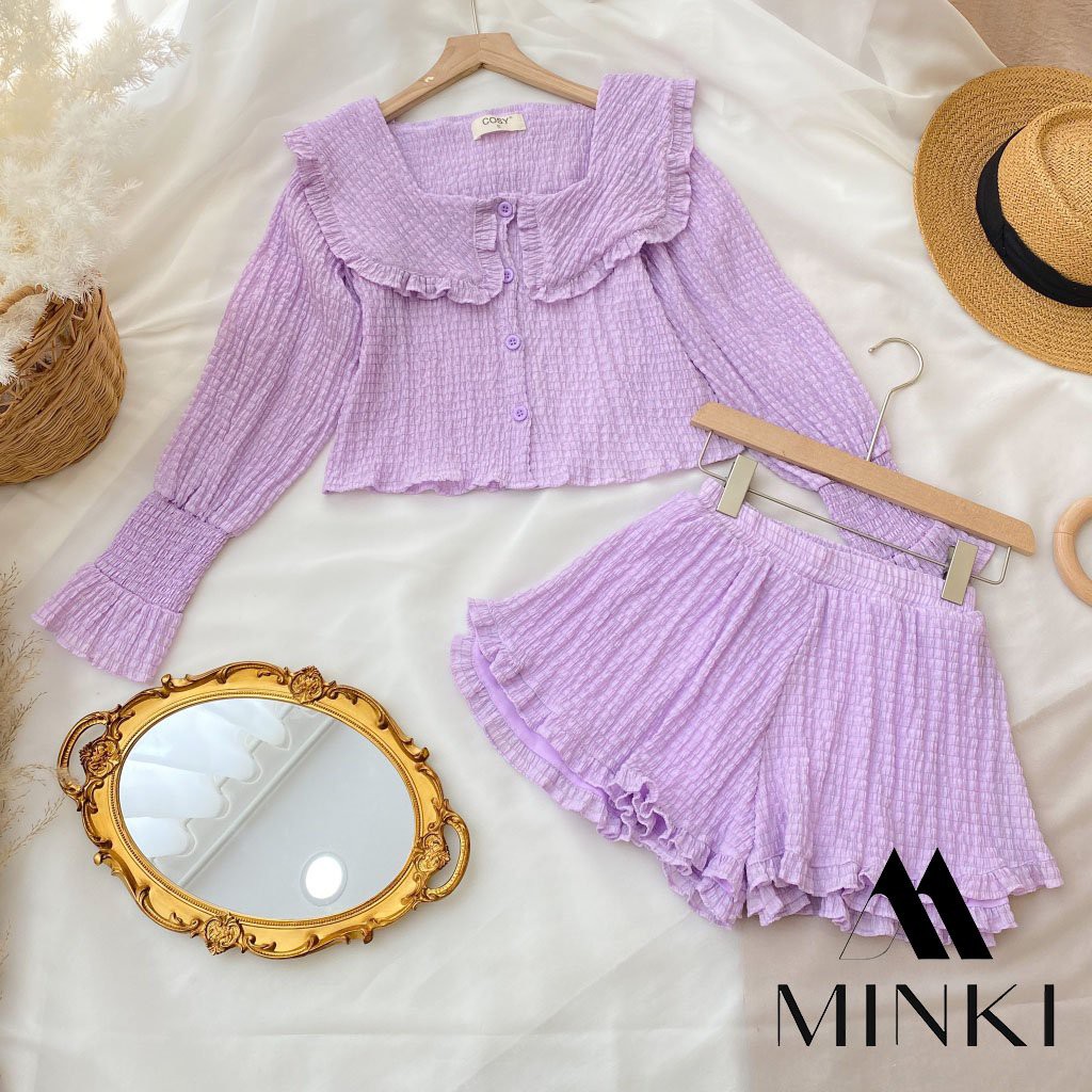 SET BỘ ÁO VÀ QUẦN SOOC VẢI NHÚN MỀM - CHẤT LIỆU NHẬP KHẨU - MÀU TÍM/TRẮNG/XANH | BigBuy360 - bigbuy360.vn