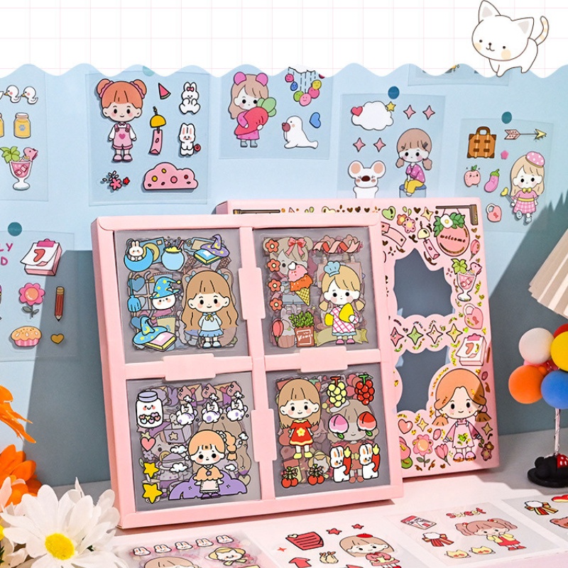 Hộp 100 Tấm Sticker Dán Trong Suốt Hộp Quà Tặng Băng Dính Washi Tape Trang Trí Cô Gái Dễ Thương