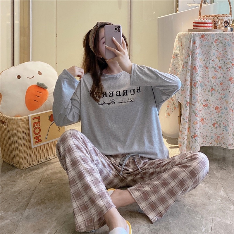Đồ Bộ Nữ Hình Gấu Sọc Caro Siêu Xinh, Bộ Đồ Ngủ Thu Đông Pyjama Dài Tay Mặc Nhà Cotton Mềm Ulzzang Hàn Quốc 2021
