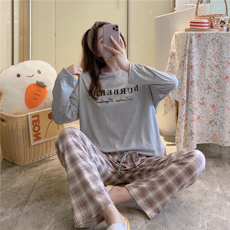 Đồ Bộ Nữ Hình Gấu Sọc Caro Siêu Xinh, Bộ Đồ Ngủ Thu Đông Pyjama Dài Tay Mặc Nhà Cotton Mềm Ulzzang Hàn Quốc 2021 | BigBuy360 - bigbuy360.vn