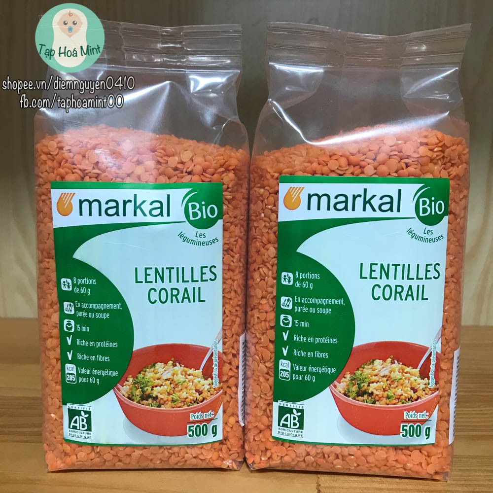 Đậu lăng đỏ cam san hô hữu cơ Markal 500g, đậu hạt ăn dặm - Tạp hoá mint
