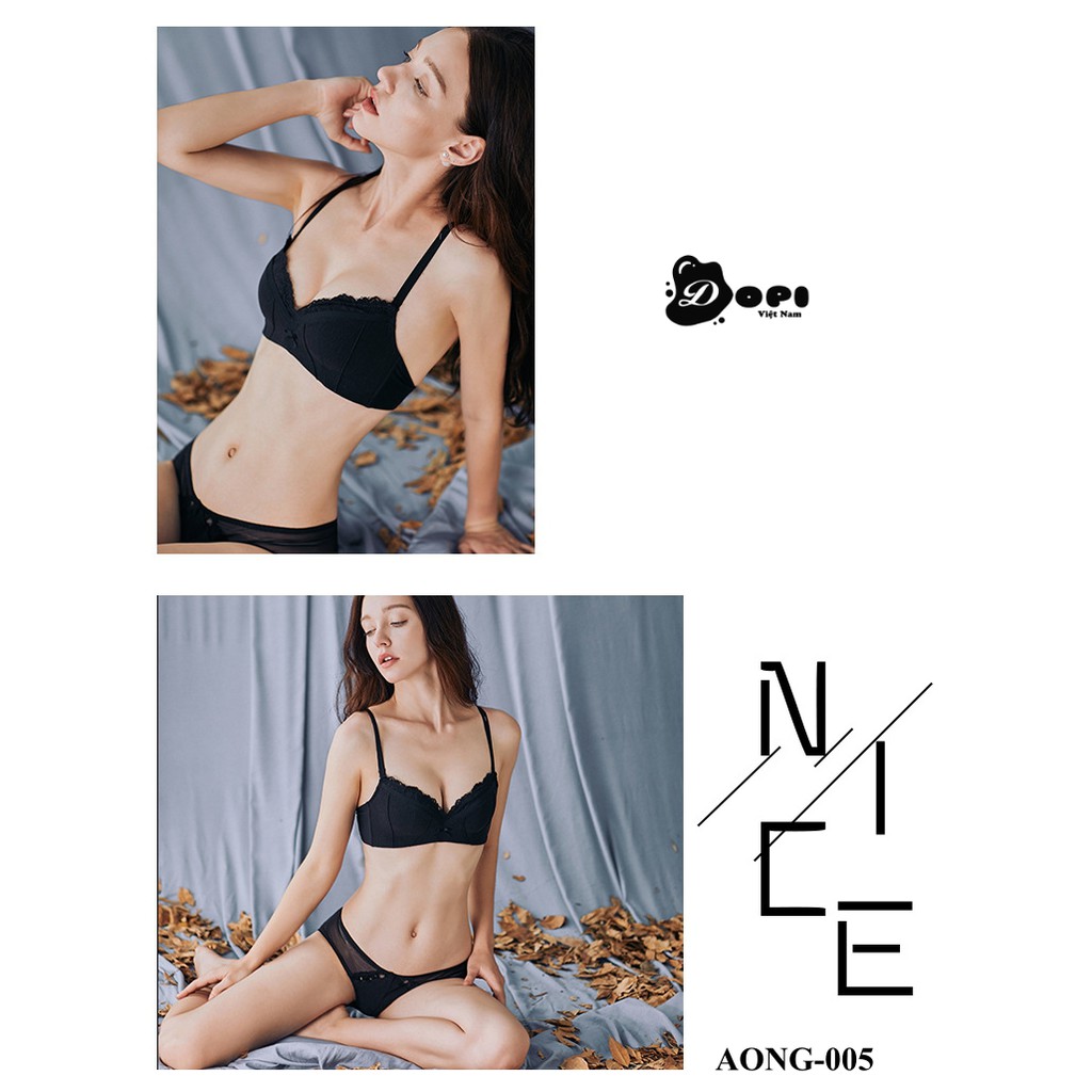 Bộ đồ lót áo ngực và quần lót nữ cao cấp không gọng phối ren AONG-005