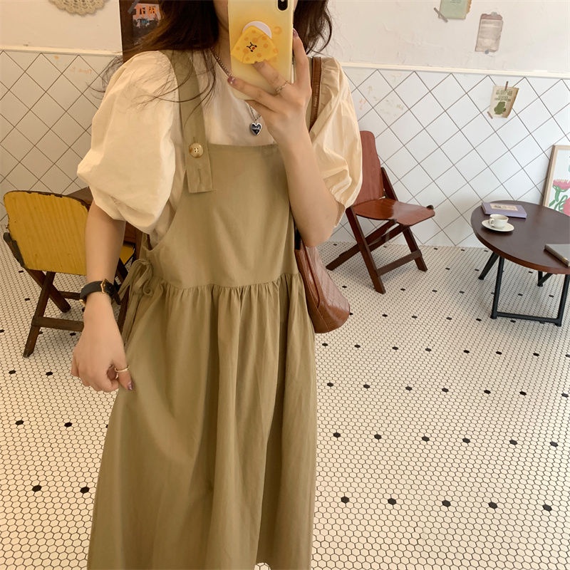 Bộ Áo Sơ Mi + Đầm Yếm Thiết Kế Mới Thời Trang Theo Phong Cách Hàn Quốc Cho Nữ
