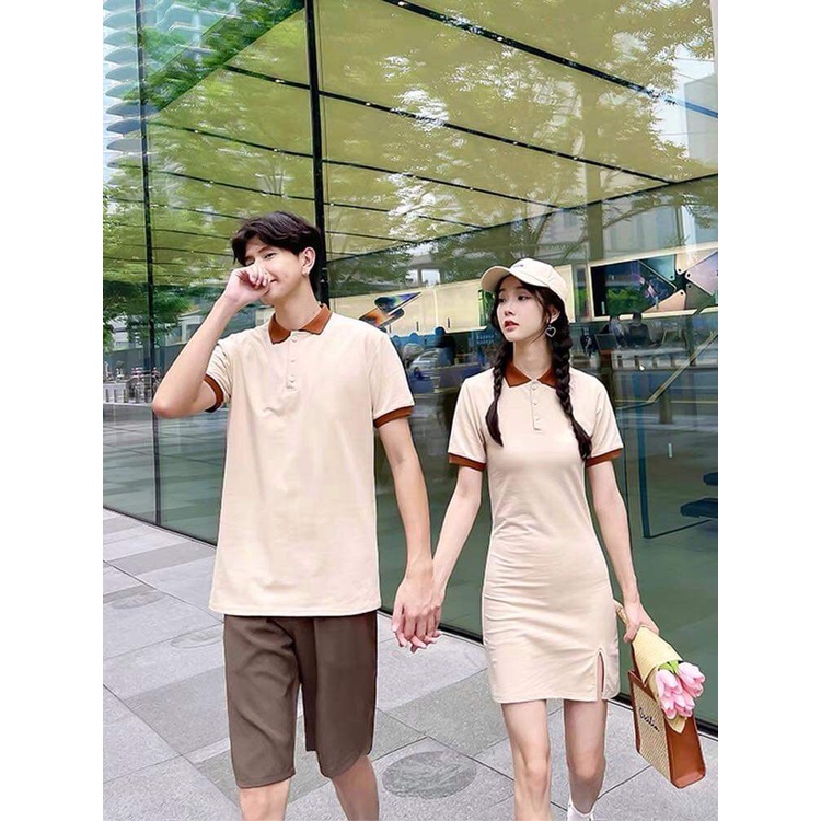 Set váy thun đôi polo nam nữ cao cấp