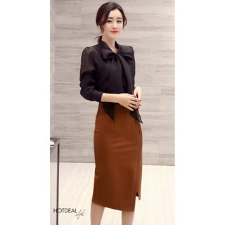 CHÂN VÁY BÚT CHÌ PHỐI NÚT